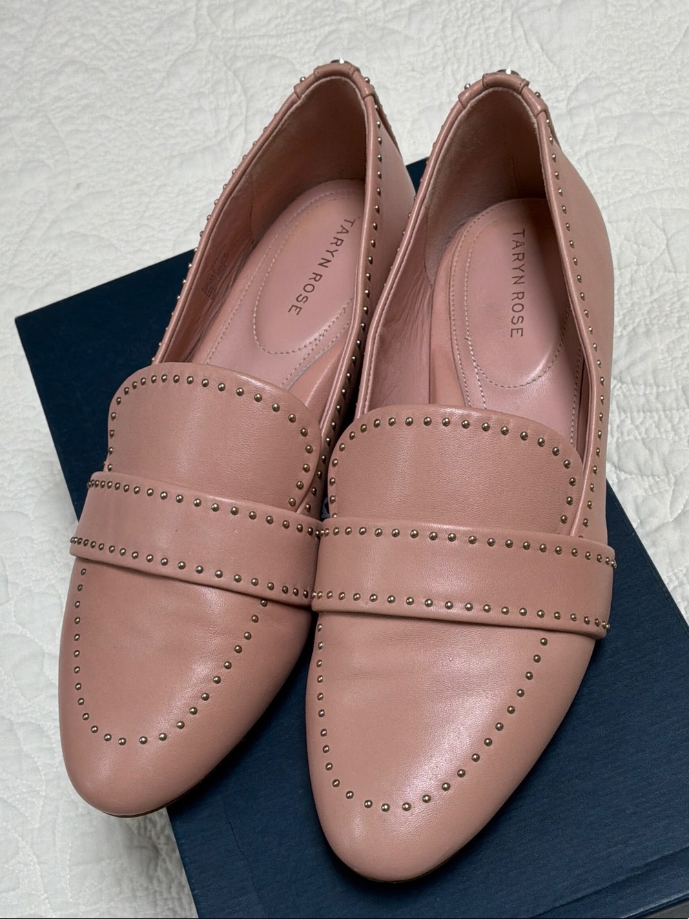 Taryn Rose Pink Studded Leather Loafers